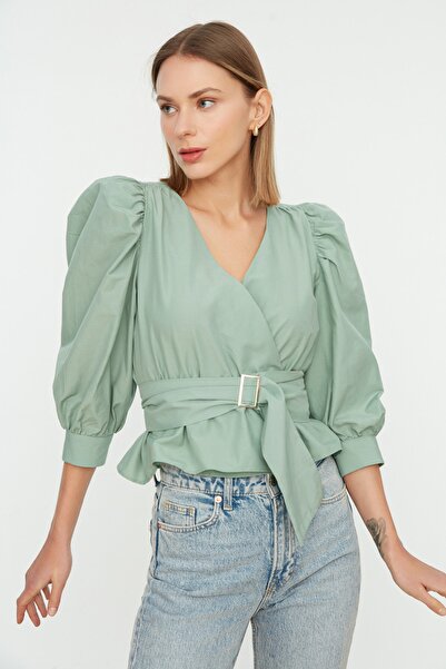 Trendyol Collection Μέντα Ζώνη Διπλό Πλεκτό Μπλούζα TWOAW20BZ0923