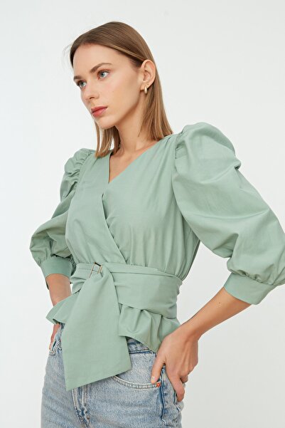 Trendyol Collection Μέντα Ζώνη Διπλό Πλεκτό Μπλούζα TWOAW20BZ0923