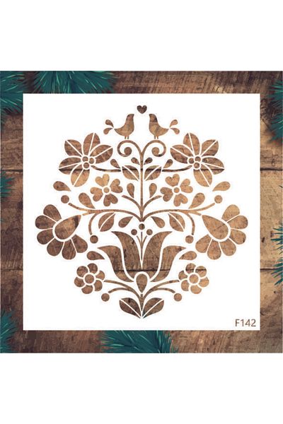 STENCİLTASARIM Stencil Design F142 Flower Pattern - Decorative Wall, Items and Tiles Painting Templates 25x25 Cm
