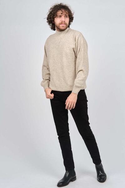 IDA Pulover pentru bărbați din lână de miel Half Fisherman 0593161 Bej