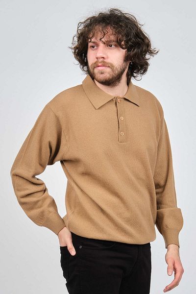 IDA Pulover pentru bărbați din lână de miel cu gât polo 0593147 Camel