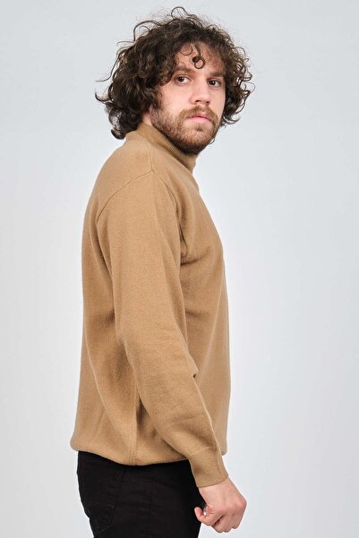 IDA Мъжки пуловер с поло яка от агнешка вълна 0593161, цвят камила