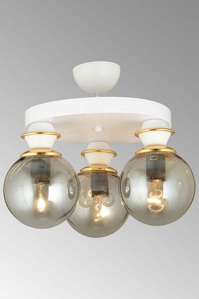 SONSUZ AYDINLATMA&AVİZE White 3-Plafone Smoked Glop Top Glass Downward Facing Luxury Chandelier