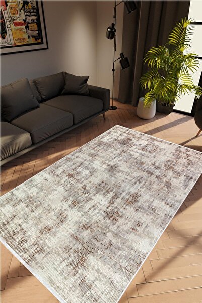 10 Post Online Salon Halısı Doku Eskitme Kahverengi Vizon Kaydırmaz Kesme Yık...