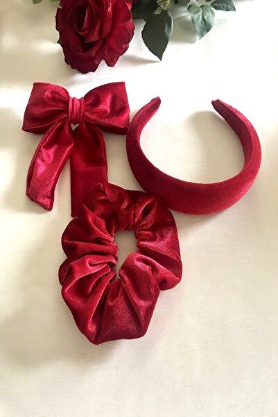 alsaccessories مجموعة ريد فيلفيت مكونة من 3 قطعمشبك القوس والتاج ومشبك الخبز