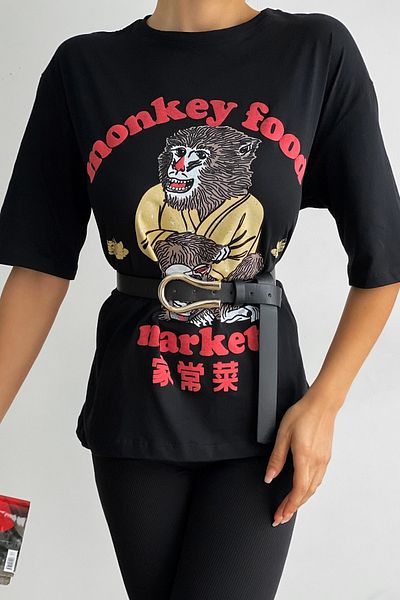 FEMELLE Tricou damă negru cu imprimeu 100% bumbac
