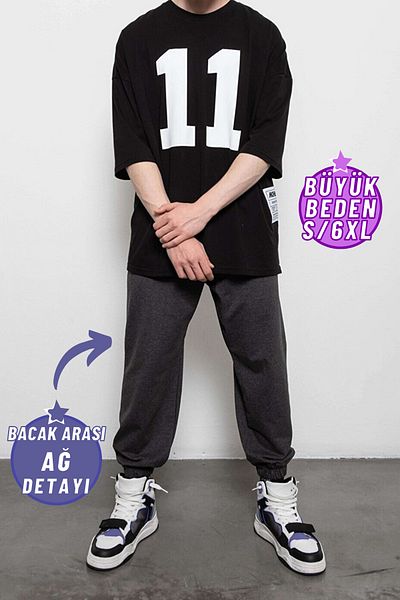 la gizzia Oversize Şalvar Tip Fleece, Kalp Kalıbı, Lastikli Alt ve Büyük Beden Eşofman