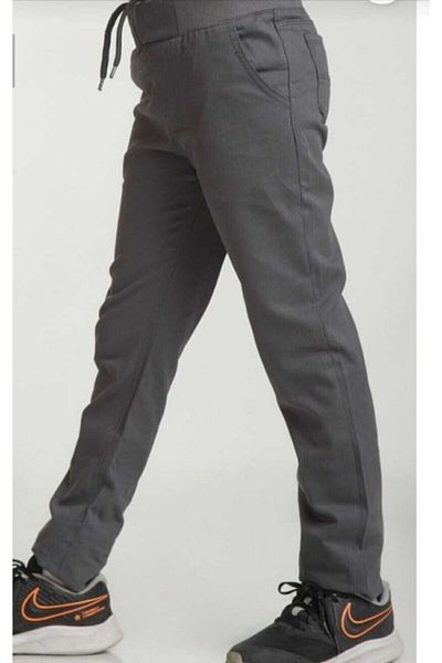 HMZ GİYİM Unisex Children's Ribbed Waist Gray Canvas School Pants