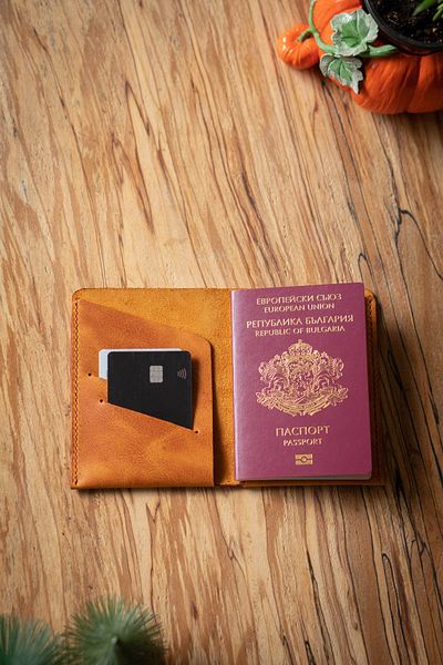 minimal X design Minimal X Passport Cover Card Holder - Camel - Genuine Leather & Handmade