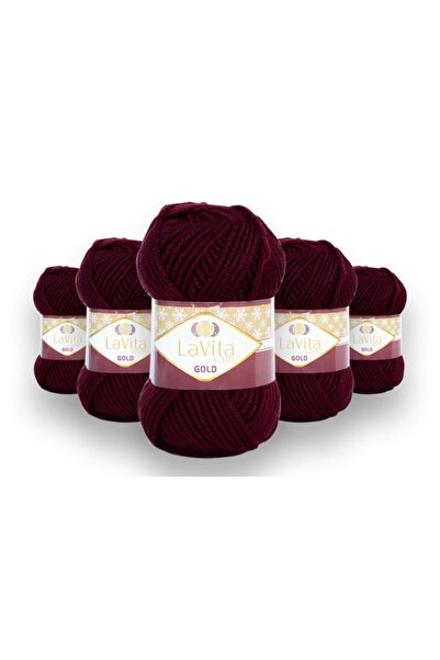 LaVita Yarn Χρυσό χοντρό χειμωνιάτικο πλεκτό νήμα 5 τεμαχίων Desaryou (9572-μπορντό)