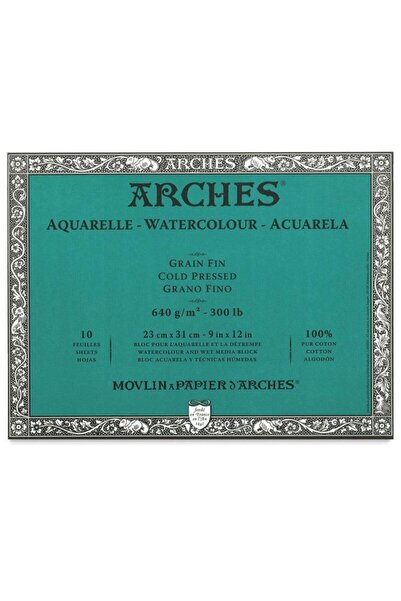 Arches كتلة الألوان المائية بالضغط البارد الطبيعي الأبيض 640 غرام 23x31 سم 10...
