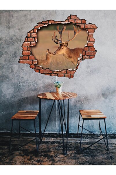 Sticker Sepetim Kırık Tuğla Desenli Geyik Maznara Üç Boyutlu Görünümlü Duvar ...