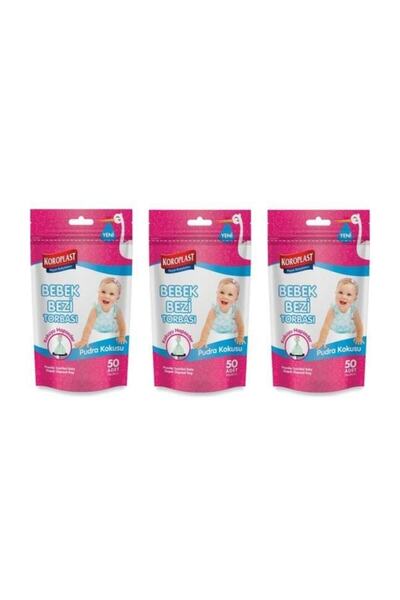 Koroplast Bebek Bezi Torbası Pudra Kokulu 50'li (24*38) X 3 Adet