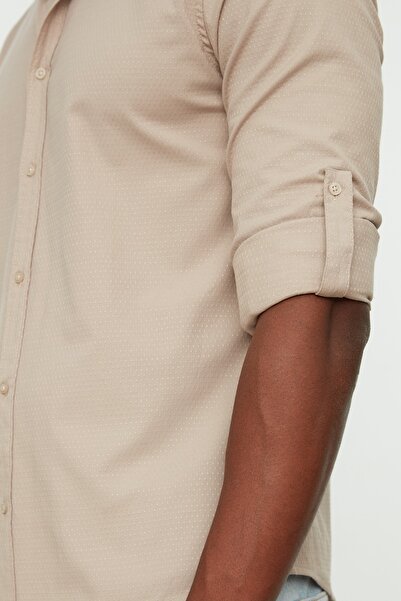 Trendyol Collection Beige Slim Fit Shirt - Buttoned Collar, Epaulettes, TMNSS22GO0090