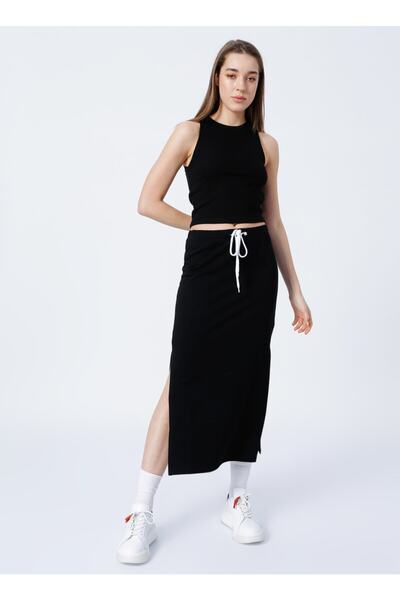 Fabrika Siyah Kadın Bisiklet Yaka Crop Atlet K-BERN