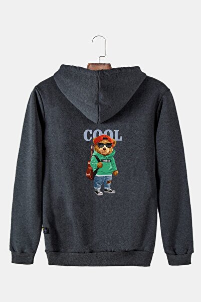 COLLIE Hanorac unisex cu glugă, afumat, cu ursuleț de pluș imprimat pe spate,...