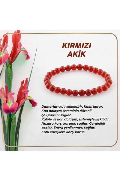 OSMANLI DEĞERLİ TAŞ 6 Mm Red Certified Agate Bracelet