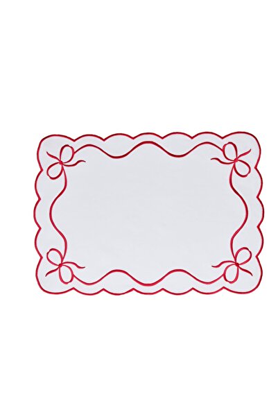 Hubb Interiors 2’li Kırmızı Fiyonk Nakışlı Amerikan Servis 38x50 cm