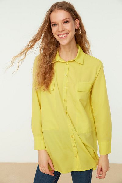 Trendyol Modest Πουκάμισο με λεπτομερή υφασμένο με τσέπη μουστάρδας TCTSS21TN0059