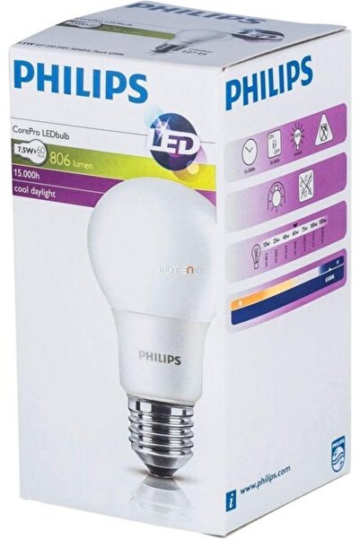 Philips 7,5w=60w Corepro Led Ampul-beyaz Parlak Işık E27 Duy-806 Lumen/a