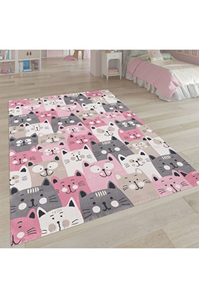Royal Halı Despada Home Hello Kids Kd24b Pembe Kedili Çocuk Halısı