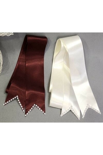 HİSARAKSESUAR Red and White Jewelry Ribbon with Pearls Bride Groom Wedding Henna Night Material