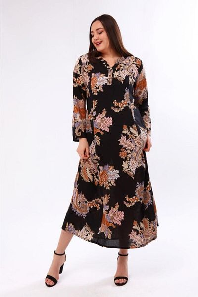 Nehir tekstil Rochie de damă cu mânecă lungă din viscoză, cu guler cu trei nasturi