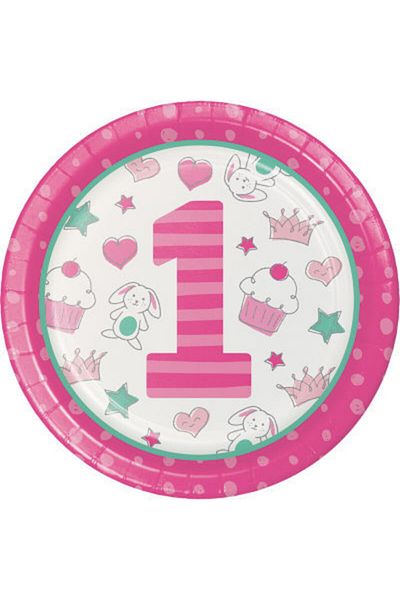 parti sürprizi 1 Year Old Girl Theme Plate 8 Pieces