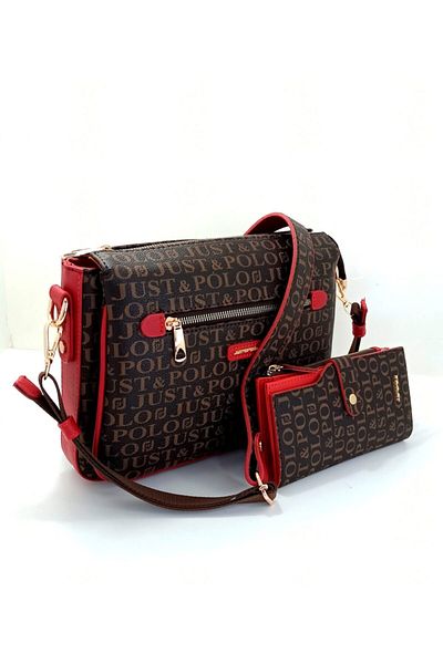 Just Polo 2057 Women's Brown-red Print Patterned Shoulder Bag
