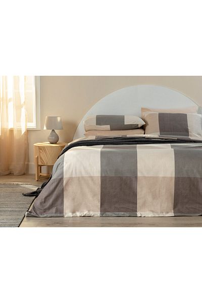 English Home Σετ Παπλωματοθήκης Μπεζ King Size με υφή βαμβακερή καρό - 240x220 cm