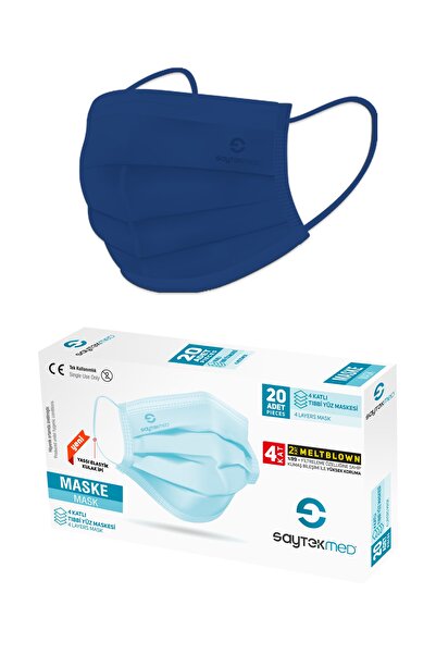 SAYTEKMED Lacivert Çift Kat Meltblown / Iki Maske Gücünde 4 Katlı Maske (20 Adet/1 Kutu)
