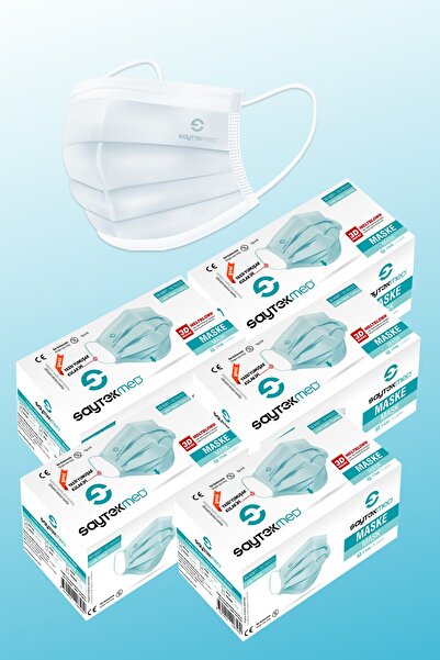 SAYTEKMED Meltblown Filtreli, 3 Katlı Yassı Ipli, Beyaz Cerrahi Maske (5 KUTU/250 ADET)