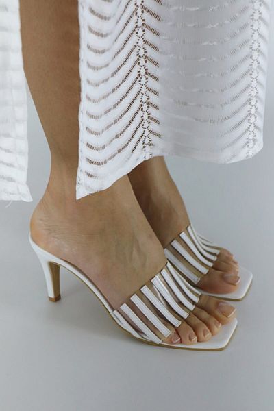 CHARLIE'SSHOES Cindy Women's White Striped Transparent Slippers