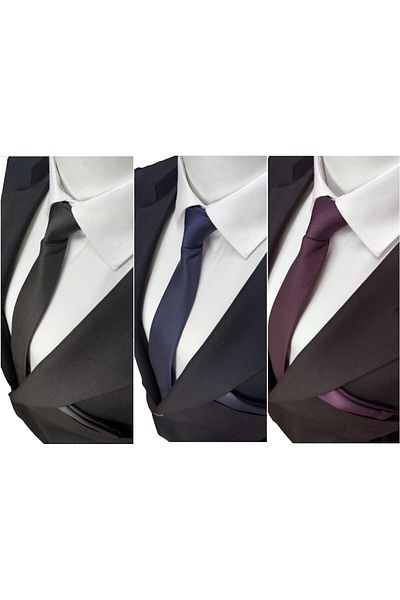 Le Voux 3-Piece Necktie and Handkerchief in Plum Dark Blue Black Colors
