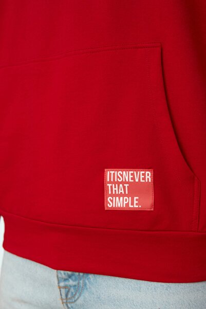 Trendyol Collection Claret Red Hooded Oversized /Wide Cut Long Sleeve Label Sweatshirt Tmnss21Sw0221