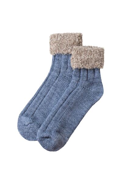 UNLIMITED LEGWEAR Kalın Kışlık Bileği Pofuduk Mavi Kadın Bot Çorap