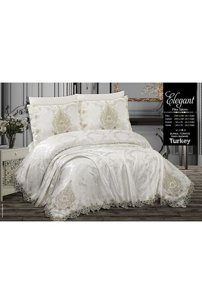 Çalışkan Çeyiz Evi Elegant Double Pique Set 6 Pieces Cream Gold