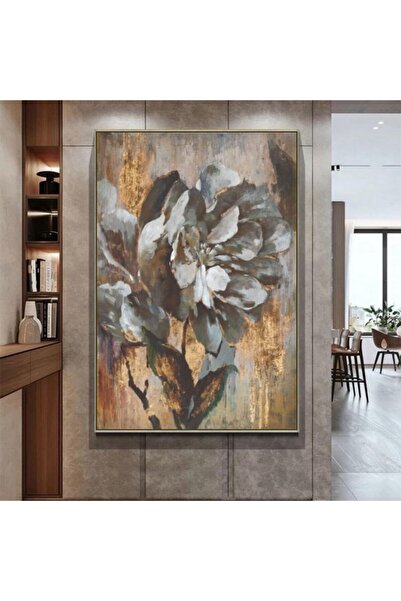 Markazip Gümüş Metal Çerçeveli Kahve Gri Çiçek Kanvas Tablo 70x100cm Kod: Sn0421-k2-g