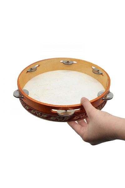 BURDANEVE Δερμάτινο ντέφι 22 εκ. 6 καμπάνες Henna Tambourine Play Defi