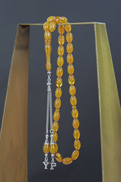 Tesbih Otağı Fire Amber Rosary with Silver Tassels and Letters