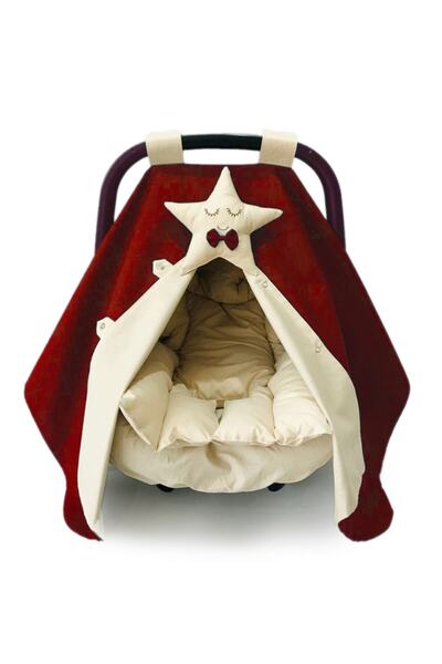 Atölye Eda Exclusive Burgundy-cream Stroller Cover Cushion Sheet 3 Pieces