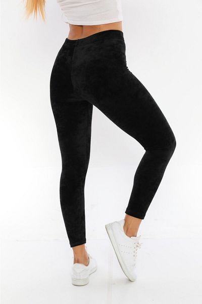 winmoda Jambiere din catifea negri cu Gatherer