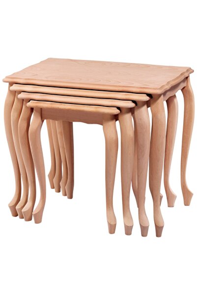 Evim-E Aksesuar Lükens Zigon Sehpa Ahşap 4'lü Ham & Cilasız