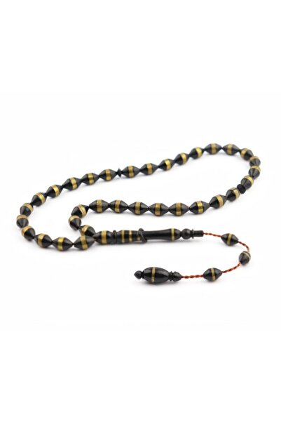 PİGADO Sarmal Pirinç Işlemeli Arpa Kesim Siyah Kuka Tesbih