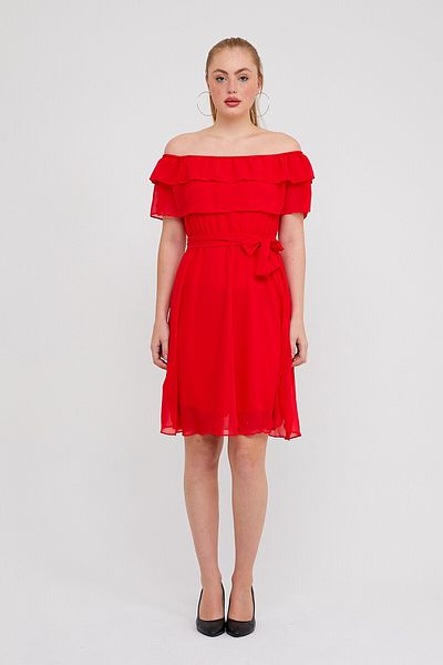 ADASTYLE Guler Madonna, rochie din șifon cu flori de rodie cu volan Ada2008-1