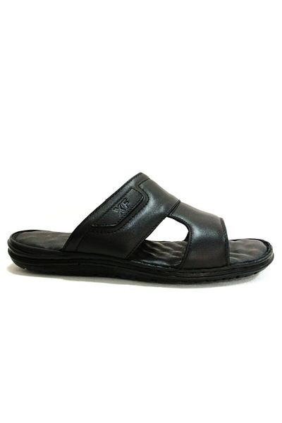 Egelioğlu Black Massage Sole Genuine Leather Men's Slippers