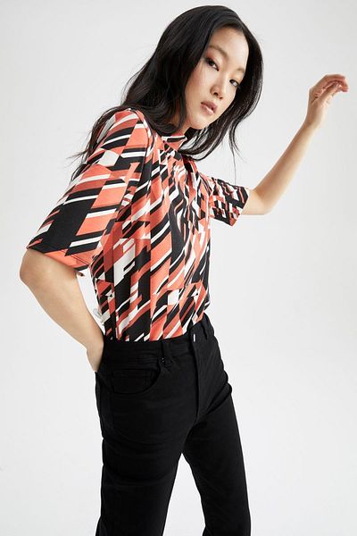 DeFacto Tricou cu mânecă scurtă cu model retro, slim fit