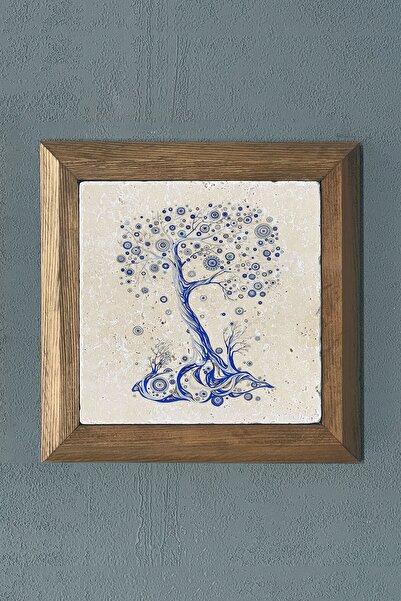 Solid Framed Natural Stone Table Board 28x28 Cm Evil Eye Wooden Fish