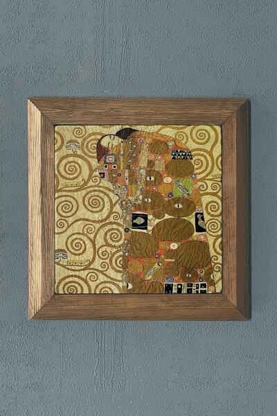 Oscar Stone Decor Masif Çerçeveli Doğaltaş Tablo Pano 28x28 Cm Gustav Klimt T...