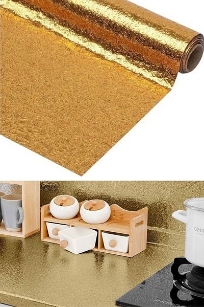 Buffer ® 2 Pieces 10 Meters Self Adhesive Erasable Kitchen Countertop Sticker Foil Gold Color